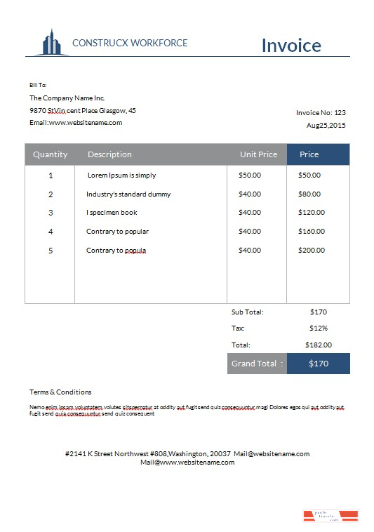Free Architecture Invoice Template PSD template